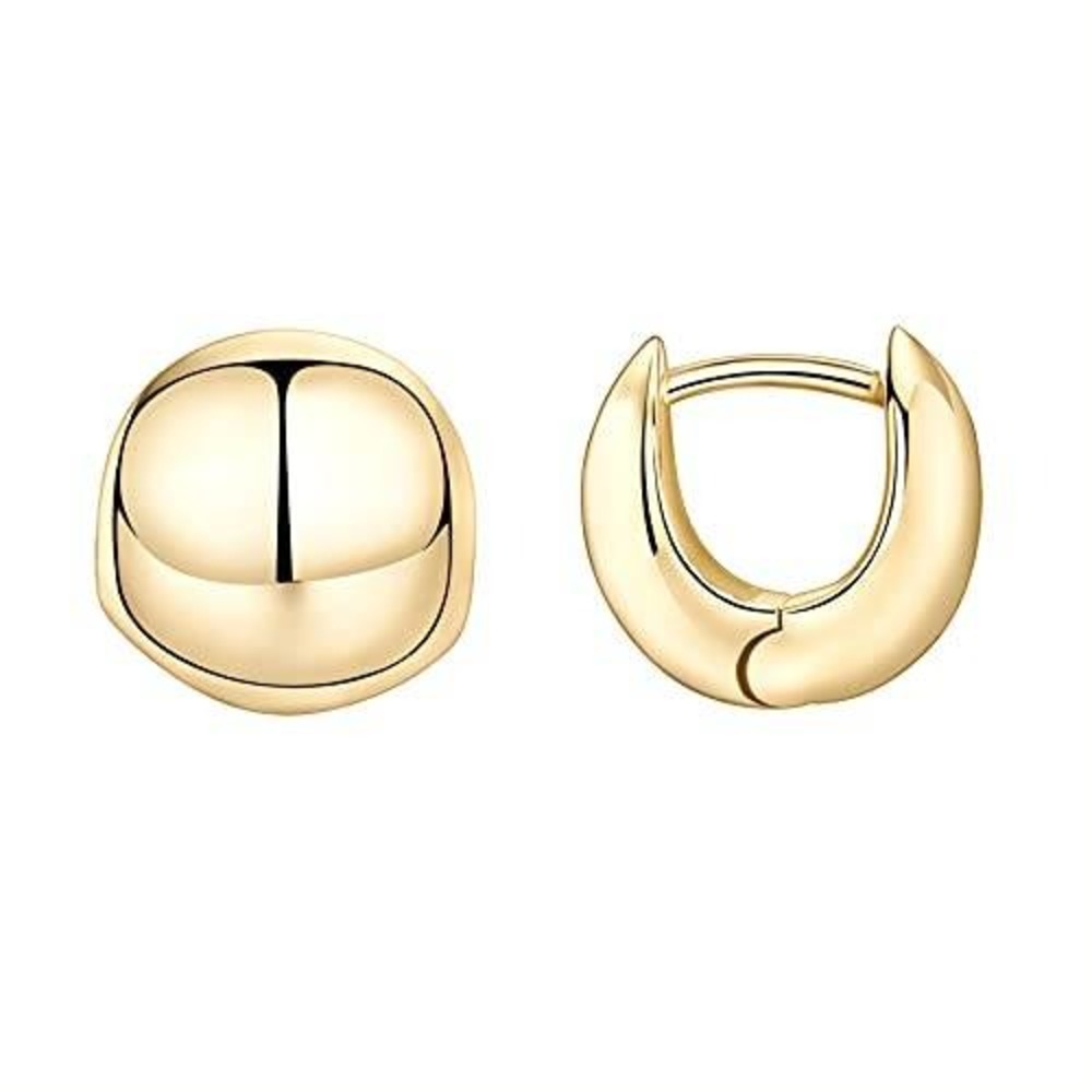 Gold Dome Huggie Hoop‎ Earrings Chunky Polished Minimalist Wide Tapered Hoops
